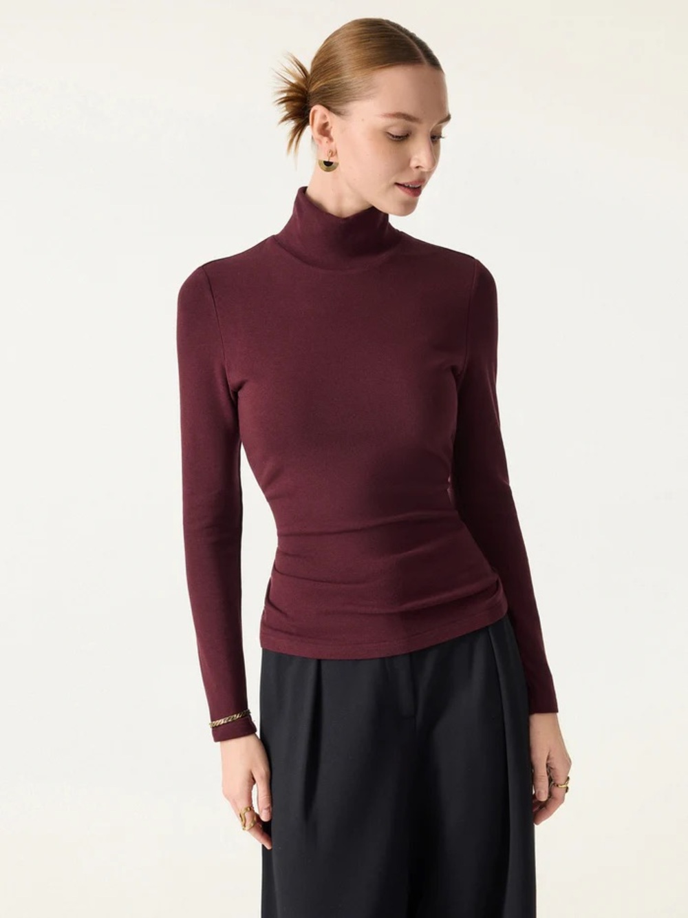 OGL ProWarm Turtleneck Long Sleeve Bra Top Large L Maroon Fleece
